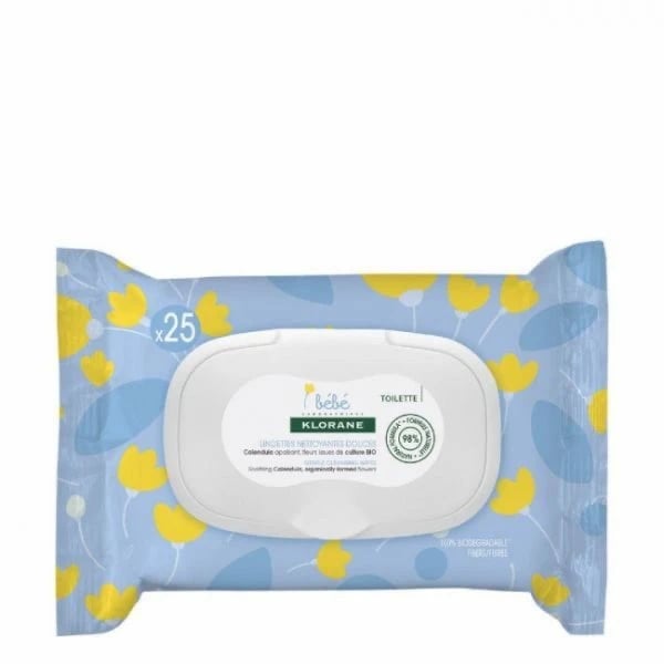 <mark>Klorane</mark> <mark>Bebé</mark> Toalhetes de Limpeza Suaves para Corpo x25
