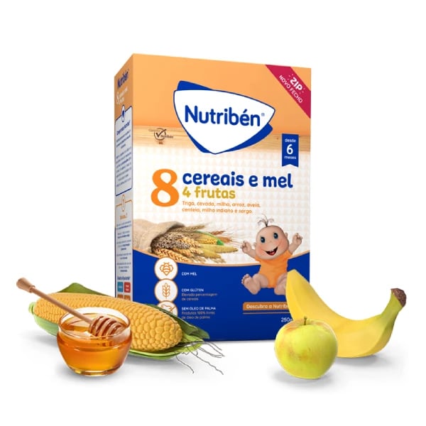 Nutribén Farinha 8 Cereais e Mel 4 Frutas 6M Não Láctea 250G