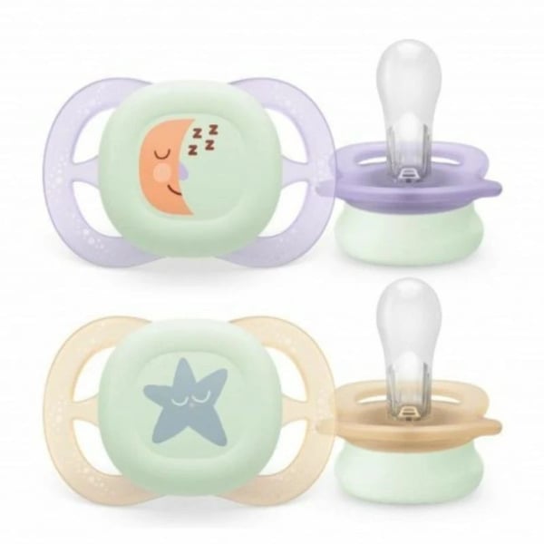 Philips Avent Chupete Ultra Start Night Time Verde/Azul 0-2M X2